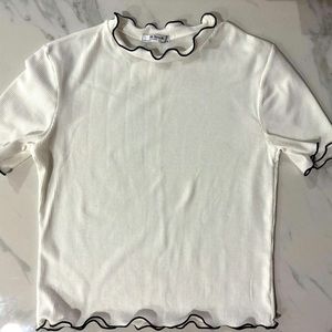 Zara White Ribbed Top With Black Trim